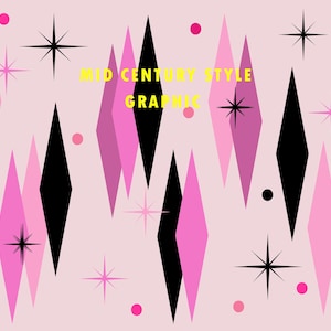 MID CENTURY Clipart PNG Element Download &quot;Pink Diamonds&quot; Seamless Graphic Design Retro Kitsch Atomic Starburst 1950&#39;s 1960&#39;s High Res 300dpi