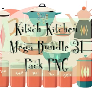MID CENTURY PNG Elementos Descargar "Kitsch Kitchen Mega Bundle 31 Pack" Clipart Gráfico Retro Kitsch Comic Vintage Diner Alta Res 300dpi