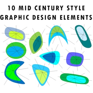 MID CENTURY Clipart PNG Elements Download &quot;Ocean Blobs&quot; 10 Pack Graphic Design Retro Kitsch Atomic Starburst 1950&#39;s 1960&#39;s High Res 300dpi