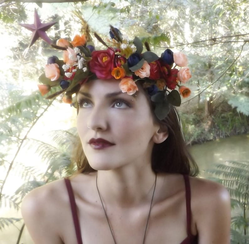 Hair Flower Garlands Peach Crimson Crown Wreath Floral Etsy Australia