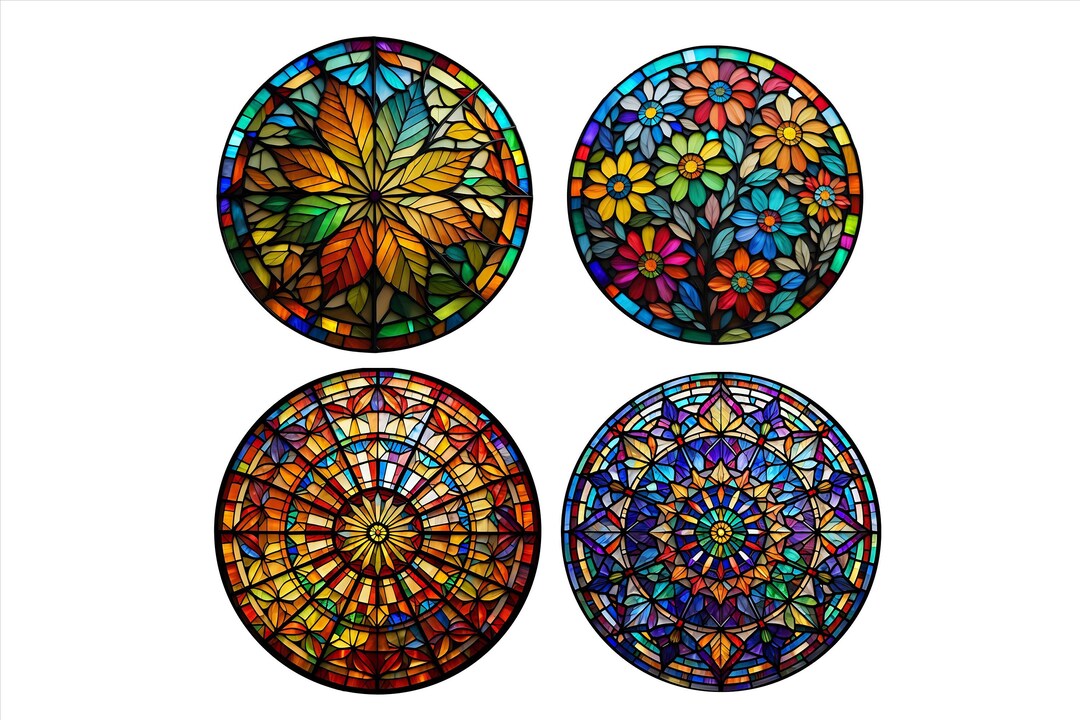 DECAL Four Seasons Single or 4 Pack Stained Glass Large 9.5cm Round ...