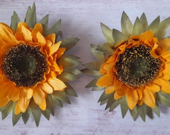 ZONNEBLOEMEN ORANJE Luxe Clip Op Haar Bloemen Paar (2 Items) Grote Bloem Pinup Faux Floral Wedding Clips Duo Party Blooms Zonnebloemen