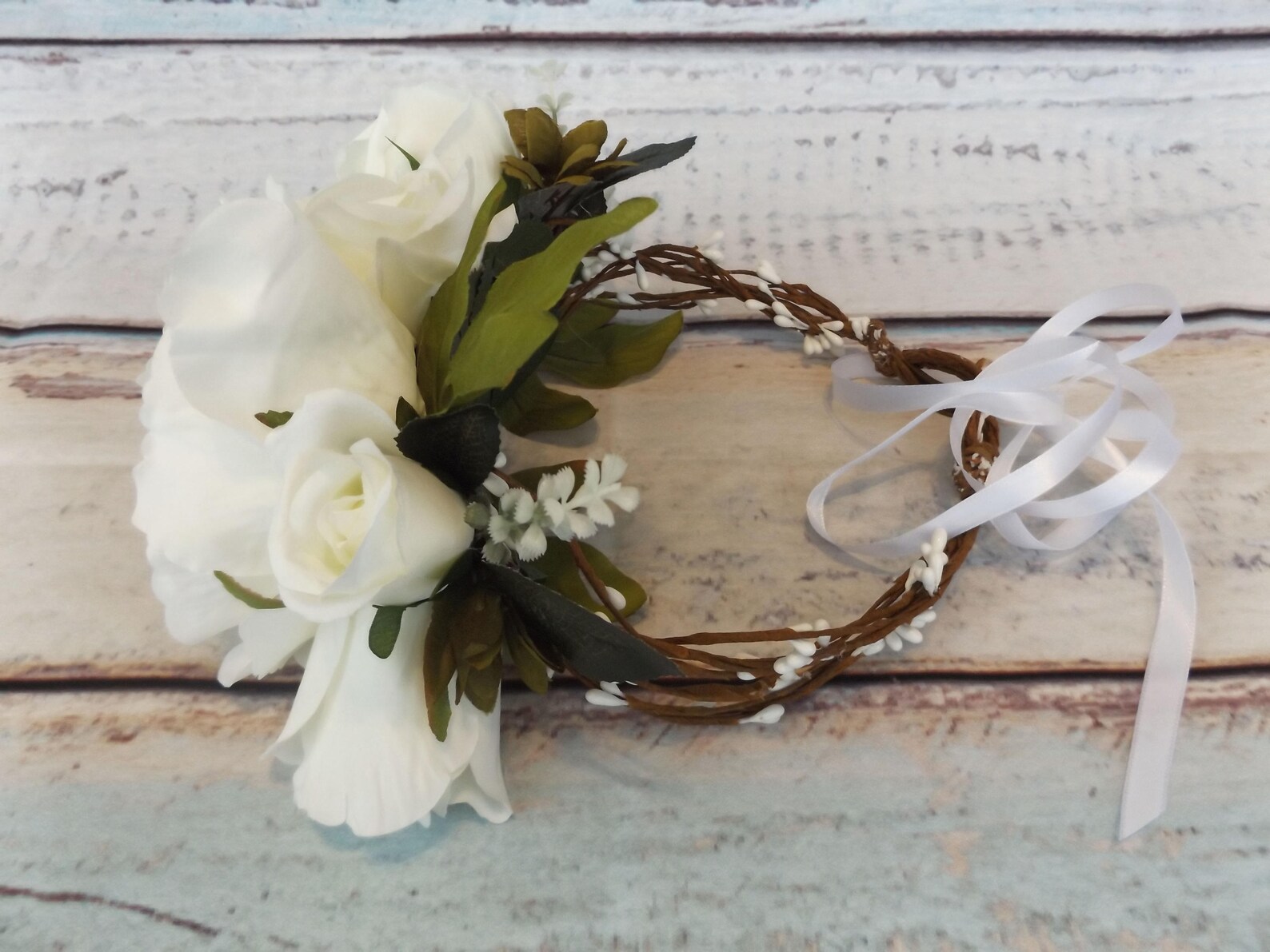 White Woodland Wedding Garland Crown Wreath Half Head Floral Etsy