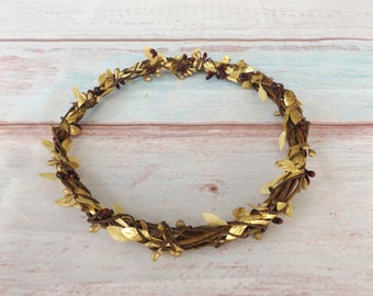 Griekse krans "Gold Goddess" Elfenfee Hoofdband Gedraaide Wijnstokken Haar Bloemenslinger Kroon Romeinse Bloemen Bruid Bruiloft Festival Vrouw Meisje