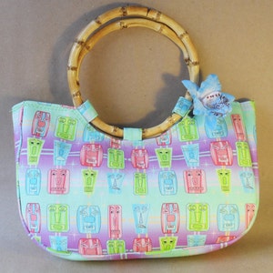Grüne Tiki-Bambus-Griff-Handtasche Taschen Tiki Retro Rockabilly Pin-up Weinlese Nachbildung Tote 1950 Mid Century Kitsch Handtasche Tasche atomaren Starburst