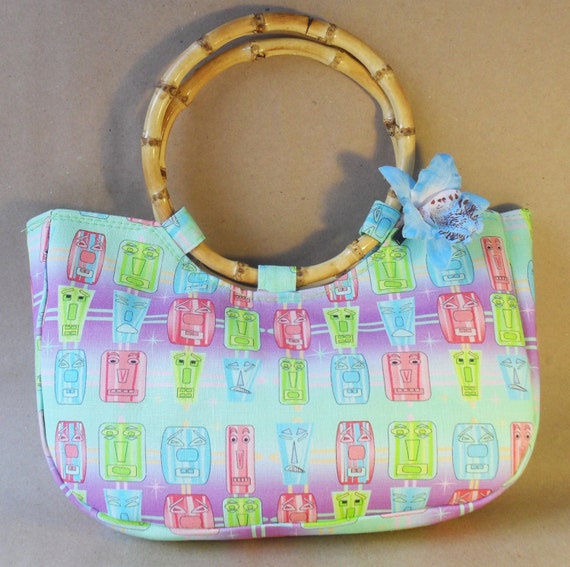 Green Tiki Bamboo Handle Handbag Bags Tiki Retro Rockabilly 