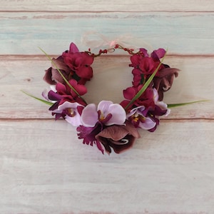 Tropical Hair Flower Garland Tiki &quot;Tropical Nights&quot; Faux Flowers Floral Frangipani Hibiscus Lily Festival Hippy Rockabilly Crown Wreath