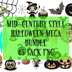 PNG Elements Download &quot;Mid Century Style HALLOWEEN Mega Bundle 45 Pack&quot; Clipart Design Spooky Retro Kitsch Atomic Starburst High Res 300dpi