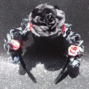Black Pink Rose Hair Flower Crown Garland Head Band Goth Day Of The Dead Dia De Los Muertos Wreath Floral Festival Hippy Bridal Boho