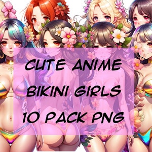 PNG Elements Download &quot;Cute Anime Bikini Girls &quot; 10 Pack Japanese Cartoon Manga Kawaii Chibi Japan Clipart Graphic High Res 300dpi アニメの女の子