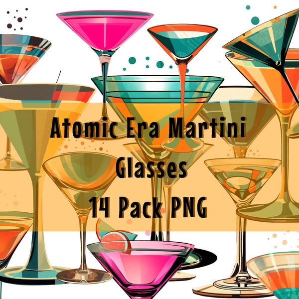 MID CENTURY PNG Elements Download "Atomic Era Martini Glasses" Clipart 14 Pack Graphic Design Retro Kitsch Atomic Starburst High Res 300dpi