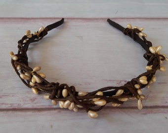 Woodland Circlet "Champagne & Pearls" Elf Fairy Hoofdband Gedraaide Wijnstokken Haar Bloemenkrans Kroon Bloemen Bruid Bruiloft Festival Vrouw Meisje