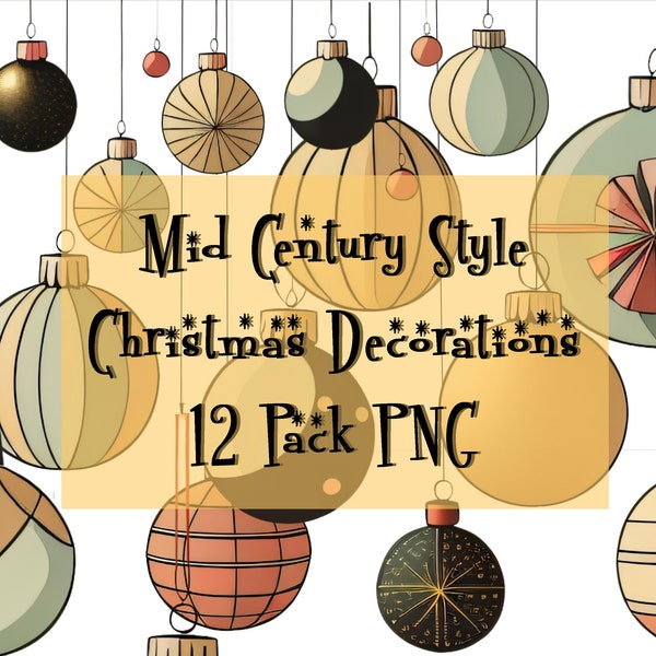 PNG Elements Download "Mid Century Style Christmas Decorations" Clipart 12 Pack Graphic Design Retro Kitsch Atomic Starburst High Res 300dpi