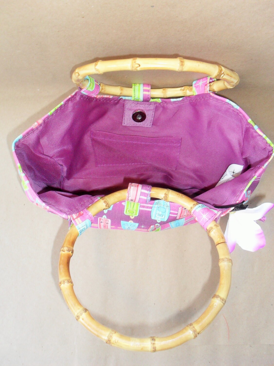 Purple Tiki Bamboo Handle Handbag Bags Tiki Retro Rockabilly