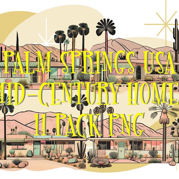 Mid Century PNG Elements Download "Palm Springs USA Mid-Century Homes" 11 Pack Retro Vin 1950s 1960s Fifties Kitsch Atomic High Res 300dpi