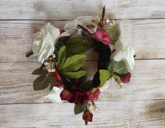 Chic Burgundy Floral Headwrap Fall Flower Crown Burgundy Orange Bridal Head Piece Rust  main image 2