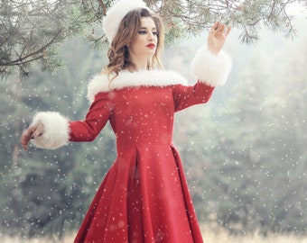 Christmas dress/ Mrs Claus dress/Mrs Santa Claus dress / Christmas maxi red dress with white fur/Christmas costume/Mrs Claus dress