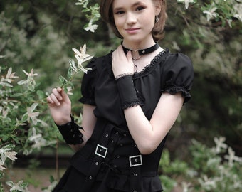 Teenage Gothic Dress with Corset Belt & Handcuffs
