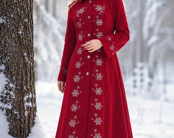 Victorian Mrs. Claus Velvet Coat – Custom Made Christmas Coat with Embroidery