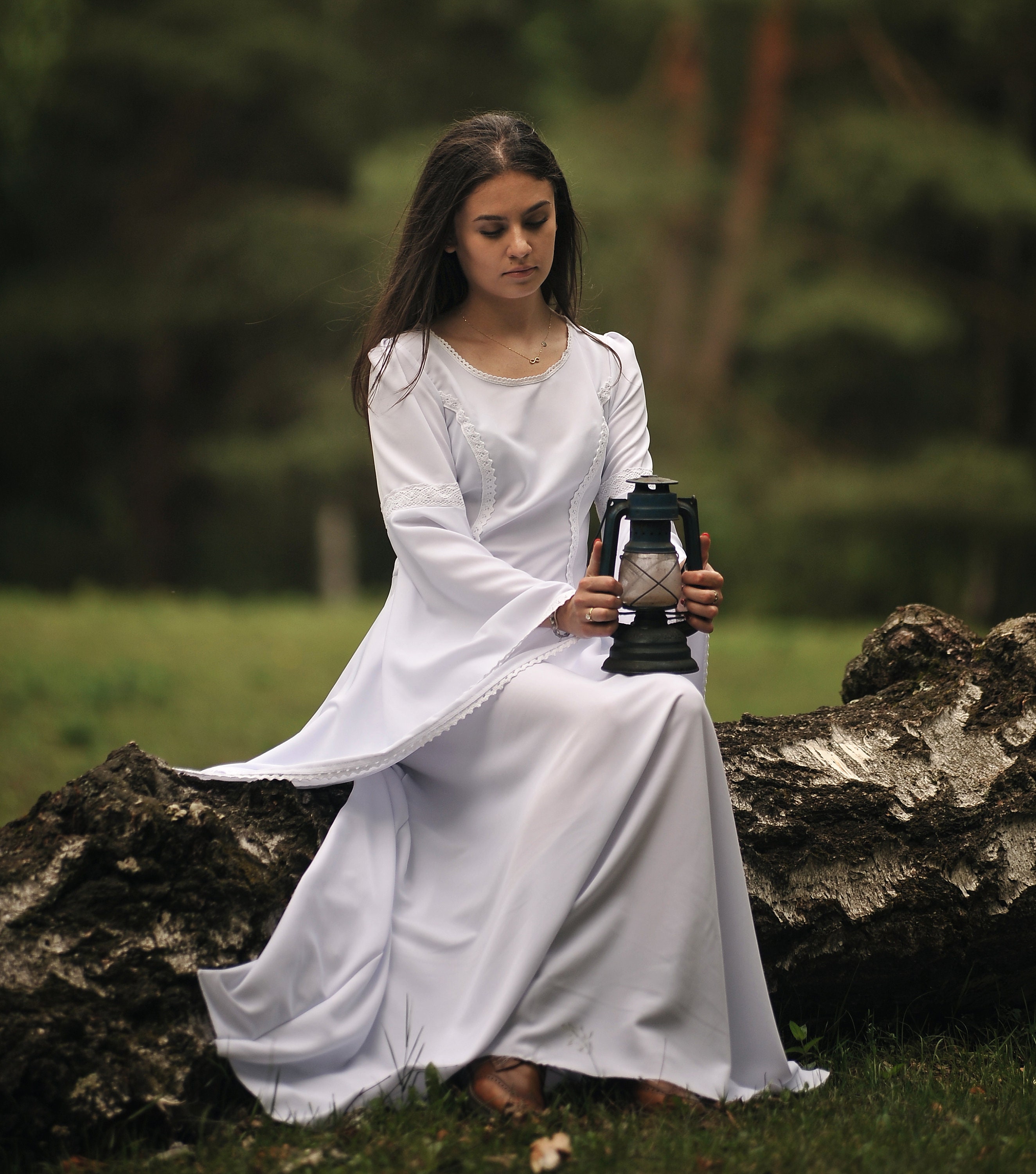 White Fairy Dress with Bell Sleeves- Handmade Medieval Inspired Linen Dress White Fairy Dress with Bell Sleeves- Handmade Medieval Inspired Linen Dress