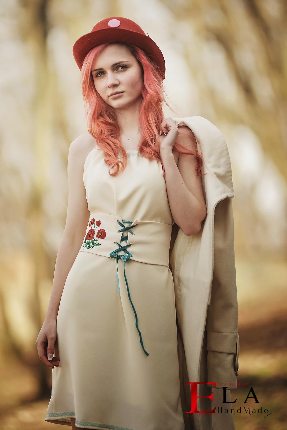 Poppies Floral Embroidered High Slit Dress