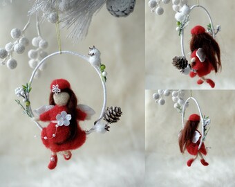 Christmas fairy ornament/Needle felted ornament/Miniature wool sculpture/Christmas gift for girls/Christmas wool angel