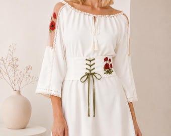 Poppy Wedding Dress with Sheer Embroidery & Detachable Corset Belt
