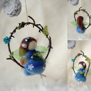 Needle felted ornaments/Christmas wool ornaments/Miniature wool sculpture/fairy couple ornament/Elves couple ornament/Boy and girl ornament image 4