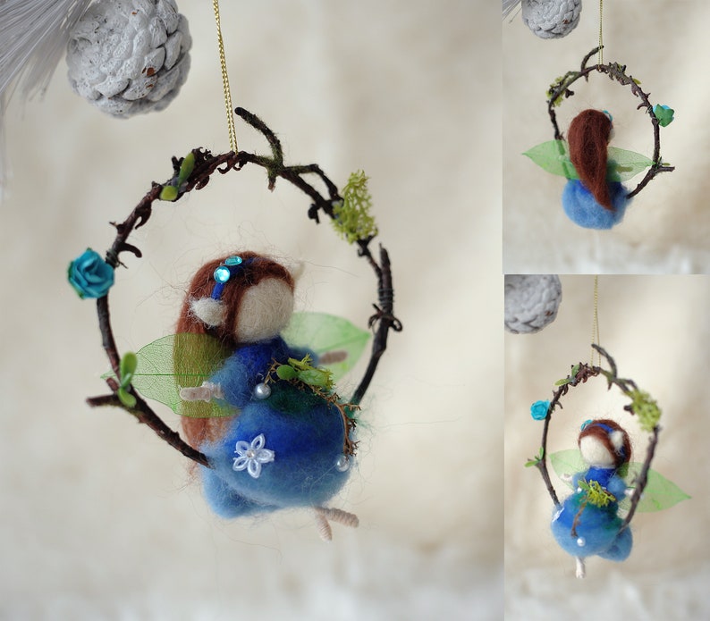 Needle felted ornaments/Christmas wool ornaments/Miniature wool sculpture/fairy couple ornament/Elves couple ornament/Boy and girl ornament image 4