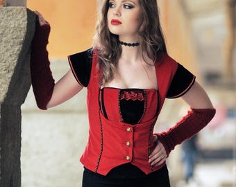 Red & Black Victorian Corset Set – Gothic Two Piece Outfit