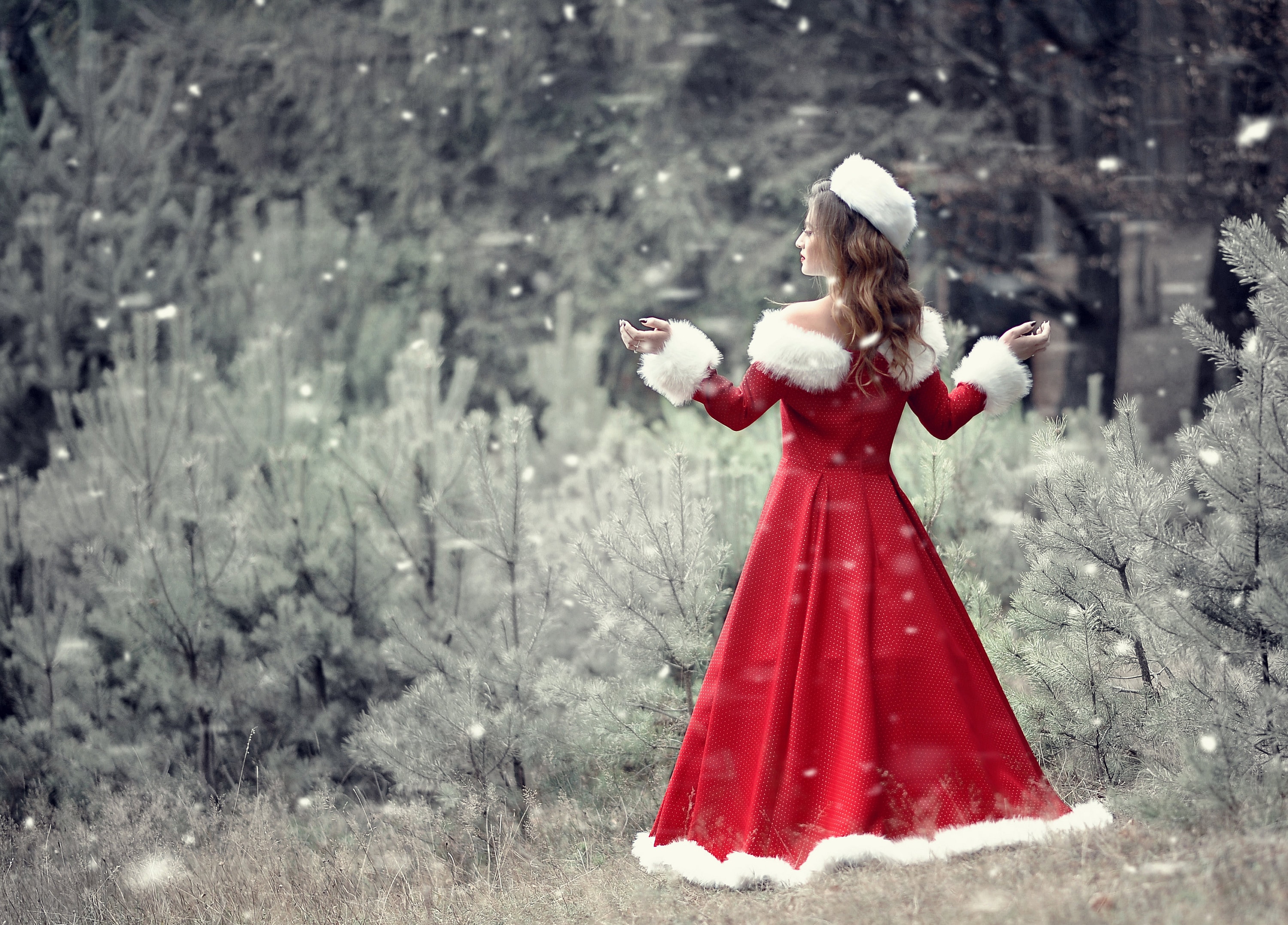Luxury Mrs. Claus Dress: Red Christmas Maxi Dress with White Fur