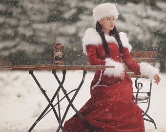 Mrs. Claus Maxi Dress With Detachable Faux Fur Collar & Cuffs  Elegant  Lady Claus Outfit - Etsy