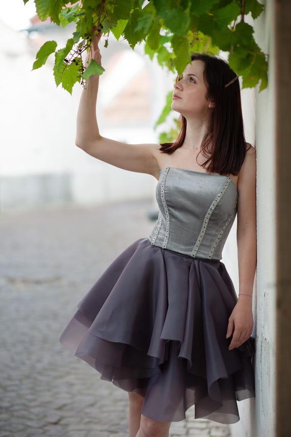 grey two piece dress Silver and Two-Piece Evening Outfit ALLDIGITM