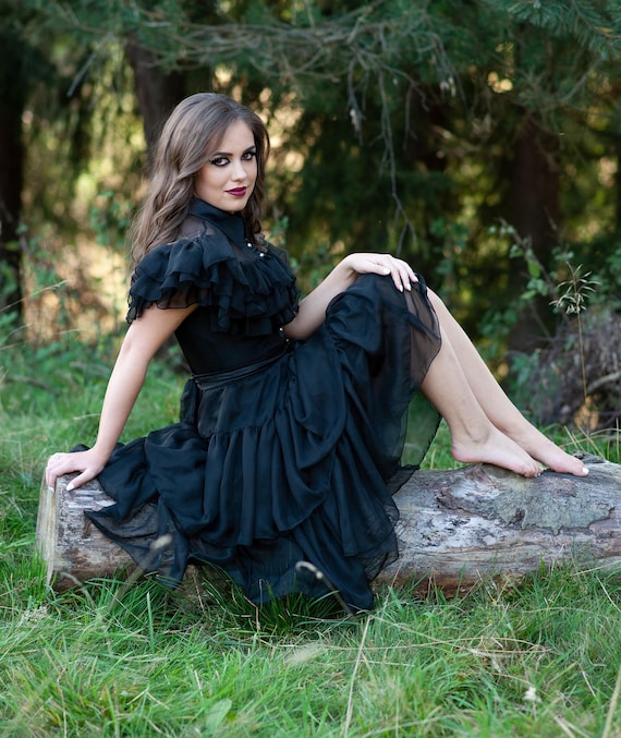 black frilly dress Santiago Cut-Out Ruffle Maxi Dress Black