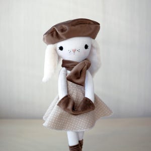 Handmade Linen Bunny Doll: Embroidered Face, Removable Clothes