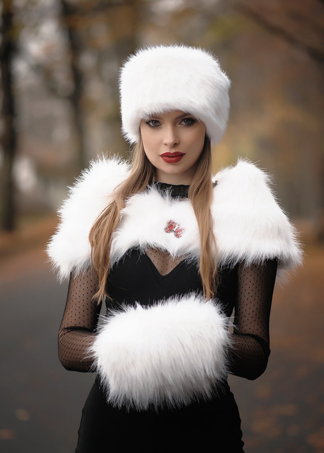 Fake Fur Hat/white Faux Fur Accessories - Hat, Collar and