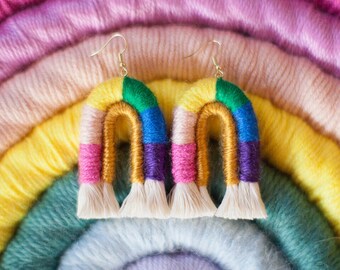 Fiber Rainbow Earrings "Dulcet"  Large Rainbows Colors