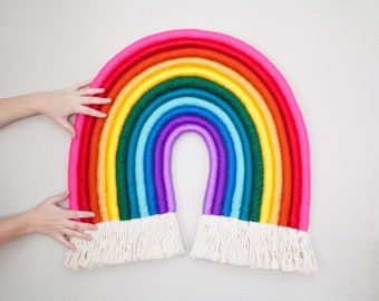 Vibrant Rainbow  XL - Saturated and Neon Hues Fiber Rainbow Art Wall Hanging Statement CUSTOM AVAILABLE