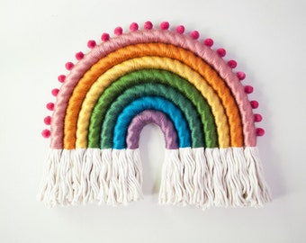 Jewel Mega Rainbow with Pom Poms Fiber Wall Decor