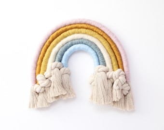 Earthy and Knotted Fiber Rainbow Wall Hanging