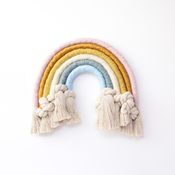 Earthy and Knotted Fiber Rainbow Wall Hanging