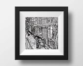 Zwart-witte kunst, houtsnede wordt afgedrukt, CALCUTTA, originele kunst, Indiaanse kunst, originele prenten, houtsneden, India kunst, hout blok prenten, Art prints