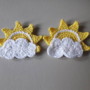 Crochet sun  motif, sun motif, set of 2 motifs, sewing supplies, sun  applique ,ready to ship