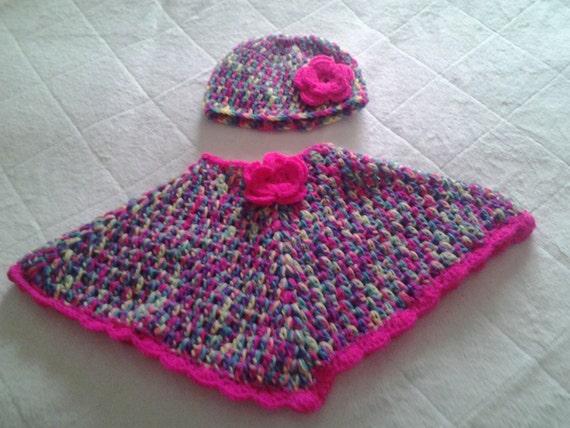 Bebe Poncho Poncho Et Chapeau Ensemble Age 0 6 Mois Crochet Etsy