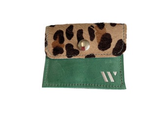 Animal Print and Leather Card and Coin Wallet