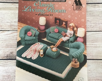 Classic Living Room, Volume I, Annie's Attic Instruction Booklet 525B, Crochet Fashion Doll Home Decor, Vintage Craft Booklet, Doll Afghan