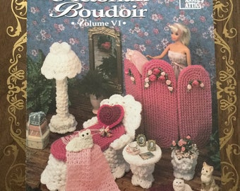 Annies Fashion Doll Home Decor Crochet Collectors Guild, Victorian Boudior Volume VI 532B, Fashion Doll Crochet Booklet, Chaise Longe, Table