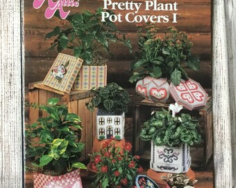 Pretty Plant Pot Covers I, Plastic Canvas, Booklet, Annies Attic, Vintage Book, 87G25, Pot Cover Projects