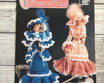 Victorian Fashion Dolls, Annies Attic Booklet 87V26, Crochet Fashion Doll Dresses, Doll Gown, Crochet, Elegant Crochet Doll Patterns Booklet