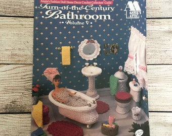 Annies Fashion Doll Home Decor Crochet Collector Guild, Turn of the Century Bathroom Volume V, 531B Booklet, Crochet Booklet, Doll Furnature